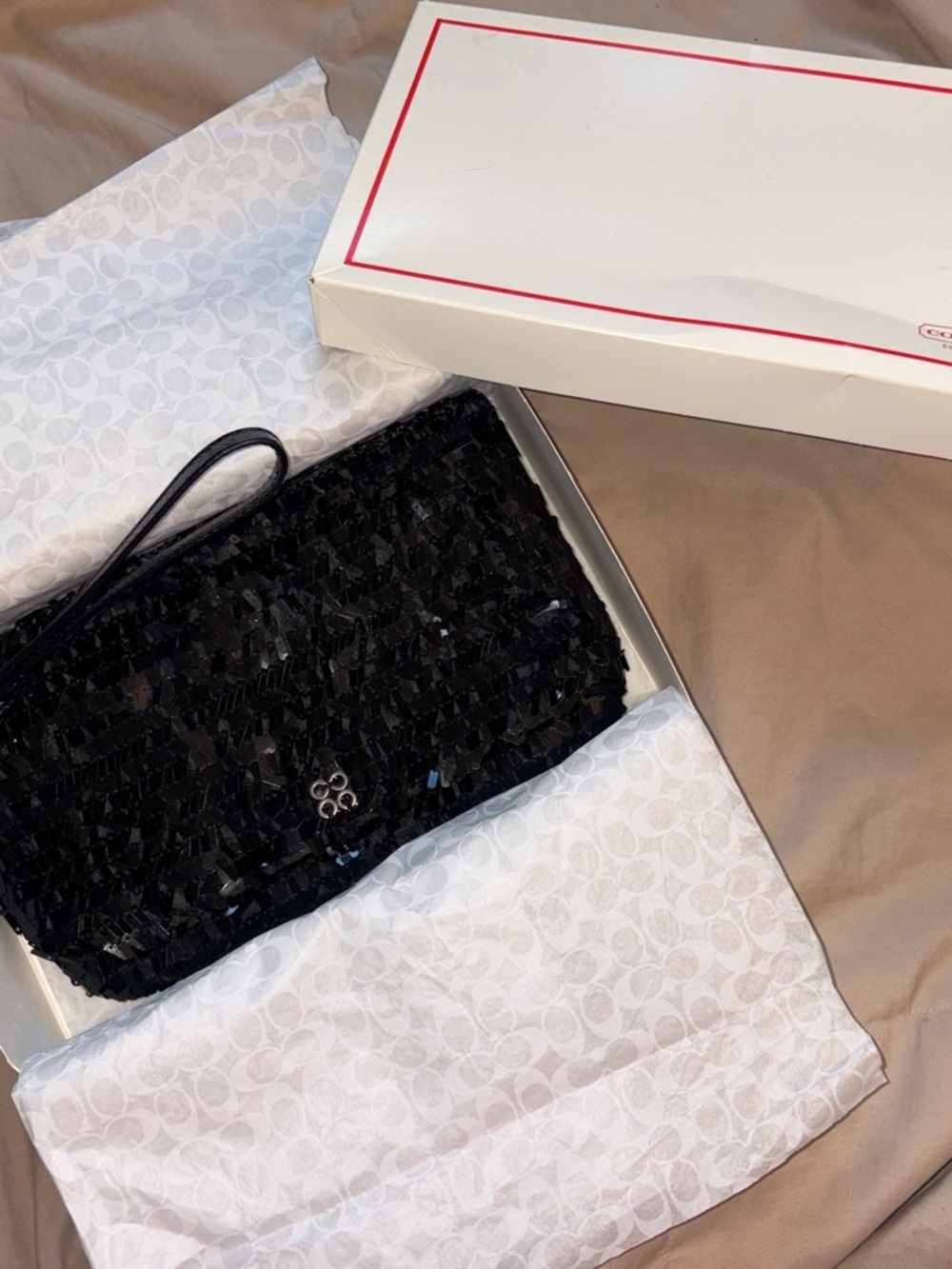 Coach Black Sequin Wristlet Clutch